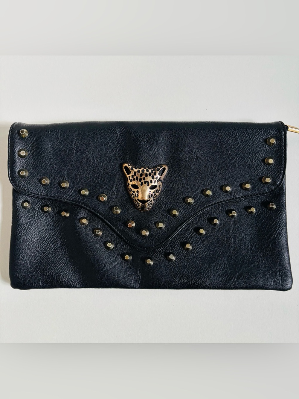 Torrid leopard face studded clutch black faux leather